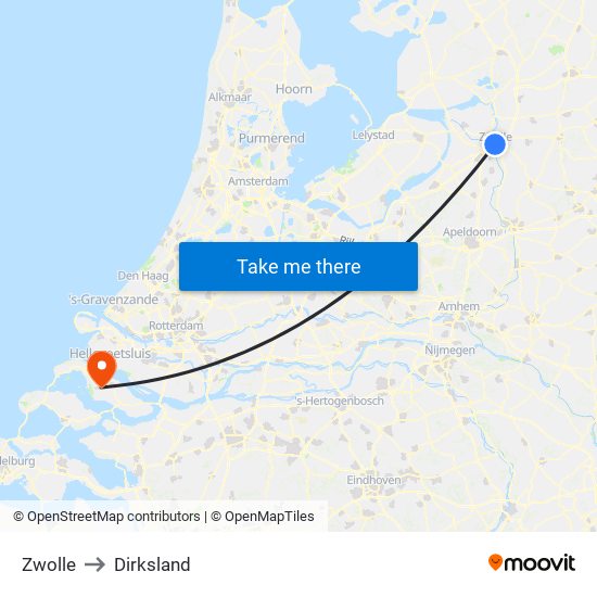 Zwolle to Dirksland map