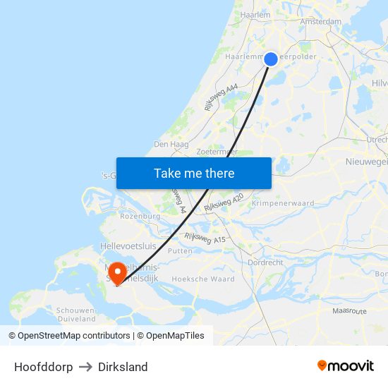 Hoofddorp to Dirksland map