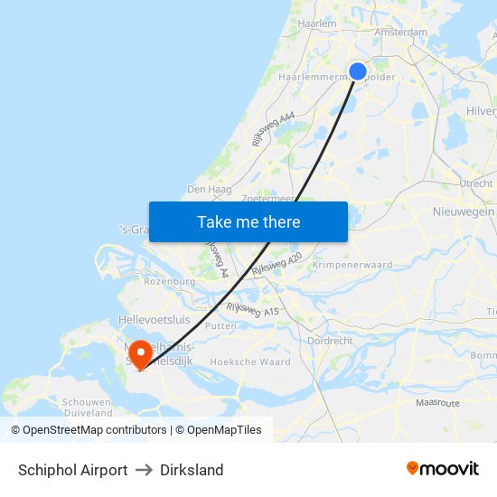 Schiphol Airport to Dirksland map