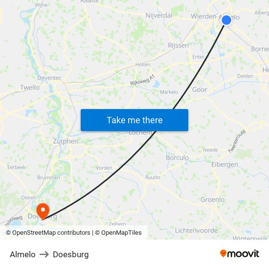 Almelo to Doesburg map