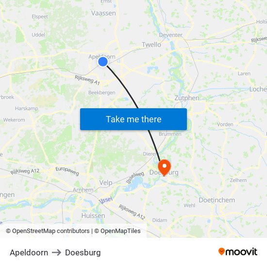 Apeldoorn to Doesburg map