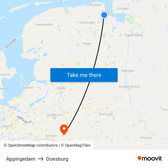 Appingedam to Doesburg map