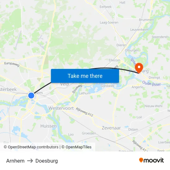 Arnhem to Doesburg map