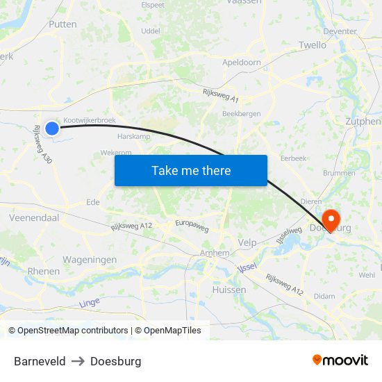 Barneveld to Doesburg map