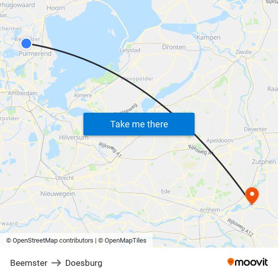 Beemster to Doesburg map