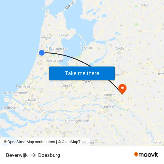 Beverwijk to Doesburg map