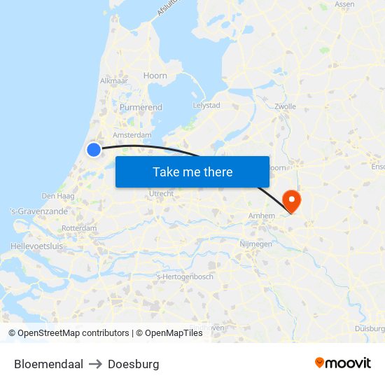 Bloemendaal to Doesburg map