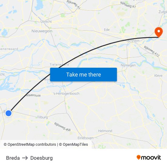 Breda to Doesburg map