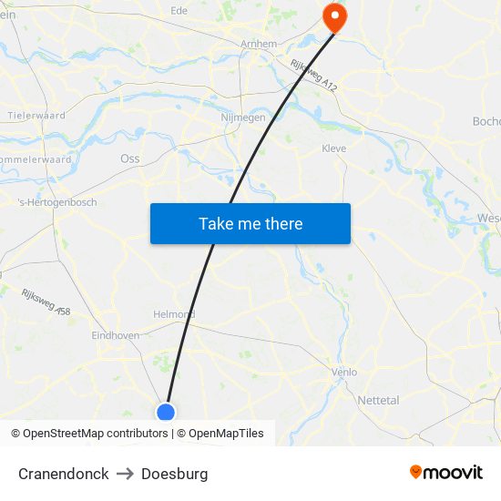 Cranendonck to Doesburg map