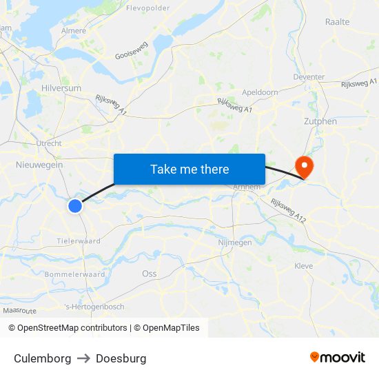 Culemborg to Doesburg map