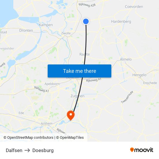 Dalfsen to Doesburg map