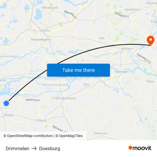 Drimmelen to Doesburg map