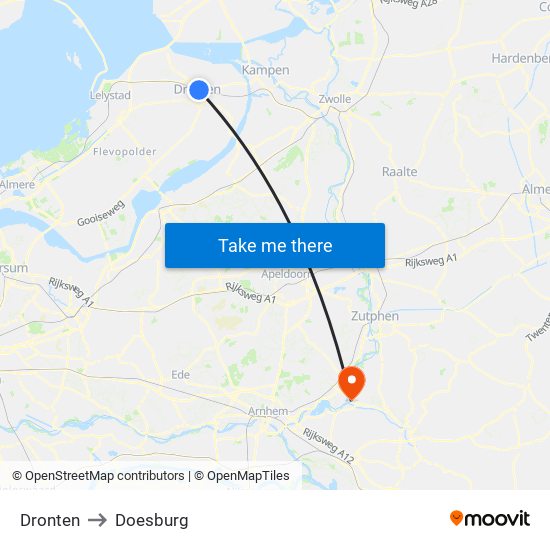 Dronten to Doesburg map