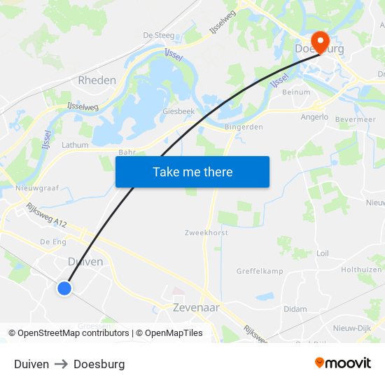 Duiven to Doesburg map