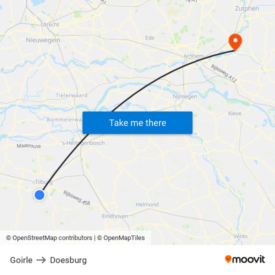 Goirle to Doesburg map