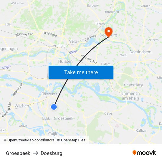 Groesbeek to Doesburg map