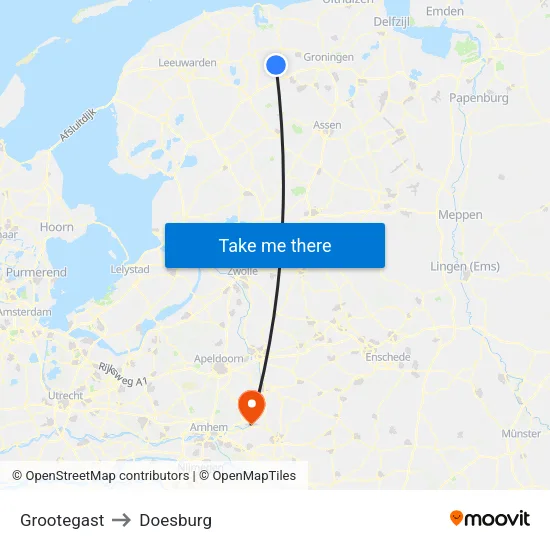 Grootegast to Doesburg map