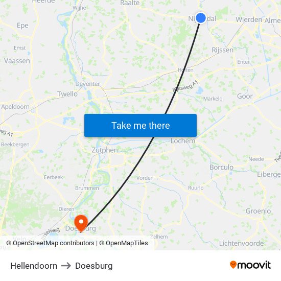 Hellendoorn to Doesburg map