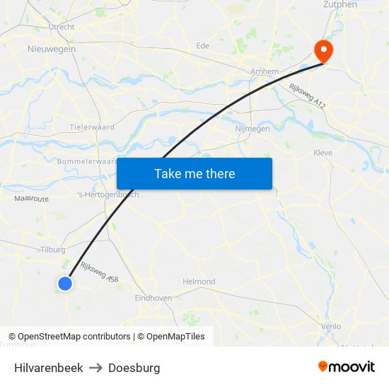 Hilvarenbeek to Doesburg map