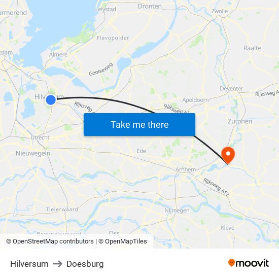 Hilversum to Doesburg map