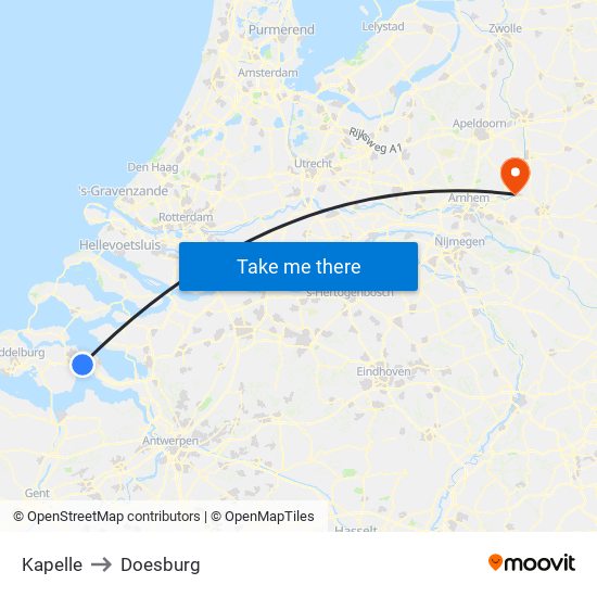 Kapelle to Doesburg map