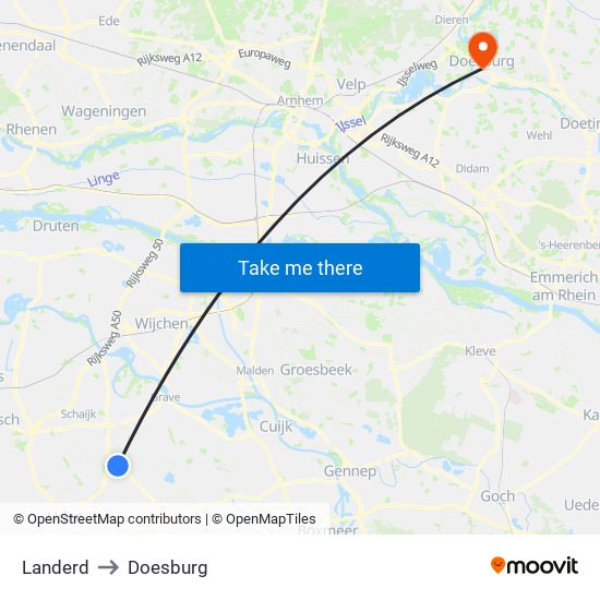Landerd to Doesburg map