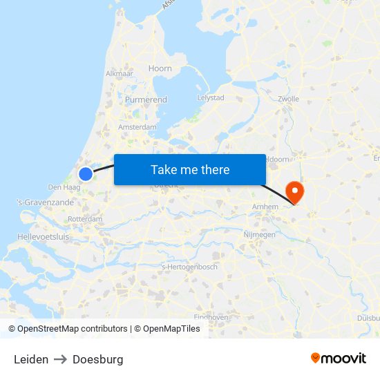 Leiden to Doesburg map