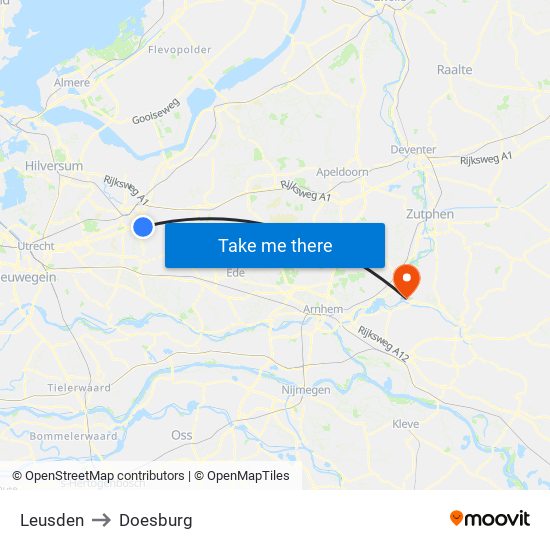 Leusden to Doesburg map