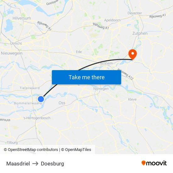Maasdriel to Doesburg map