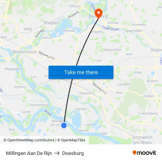 Millingen Aan De Rijn to Doesburg map