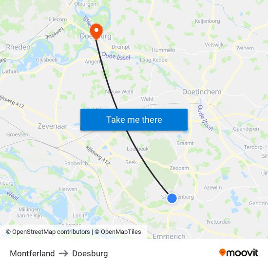 Montferland to Doesburg map