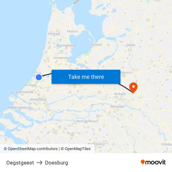 Oegstgeest to Doesburg map
