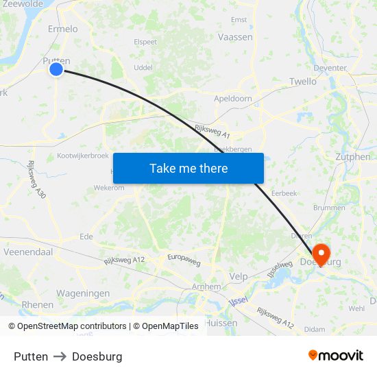 Putten to Doesburg map