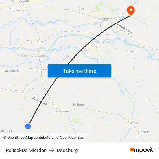 Reusel-De Mierden to Doesburg map