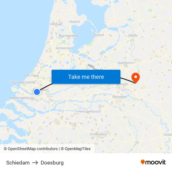 Schiedam to Doesburg map