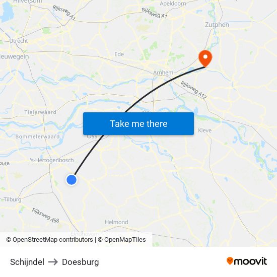 Schijndel to Doesburg map