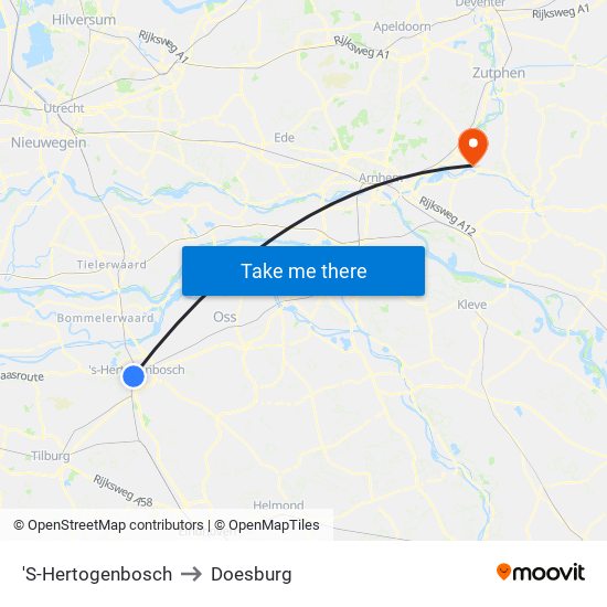 'S-Hertogenbosch to Doesburg map