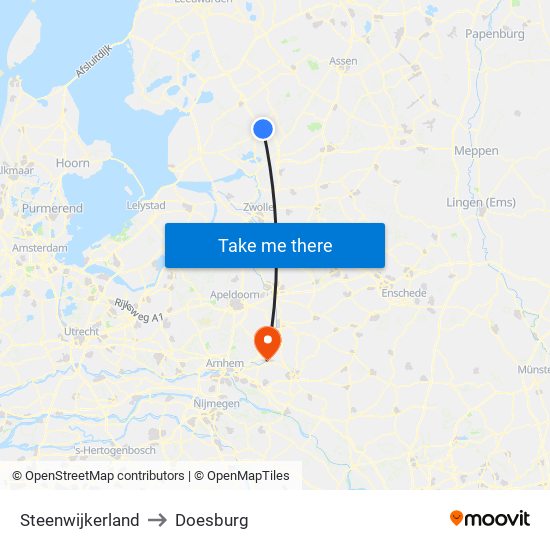 Steenwijkerland to Doesburg map