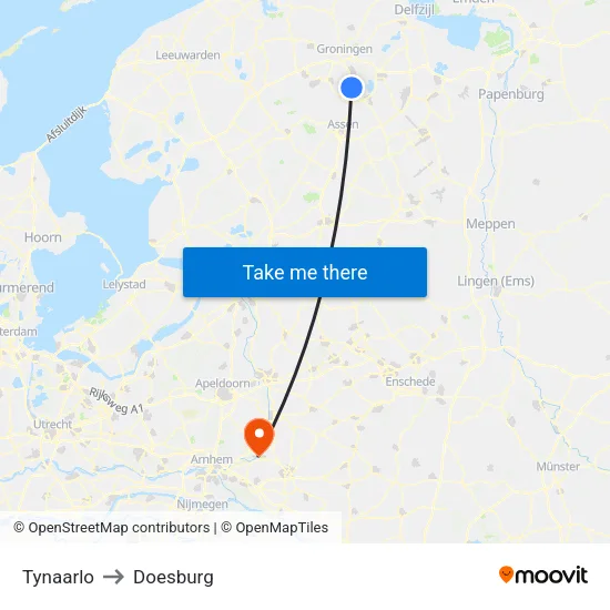 Tynaarlo to Doesburg map
