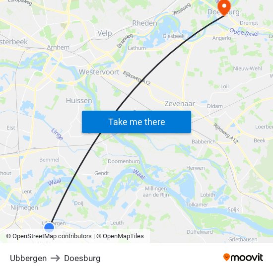 Ubbergen to Doesburg map