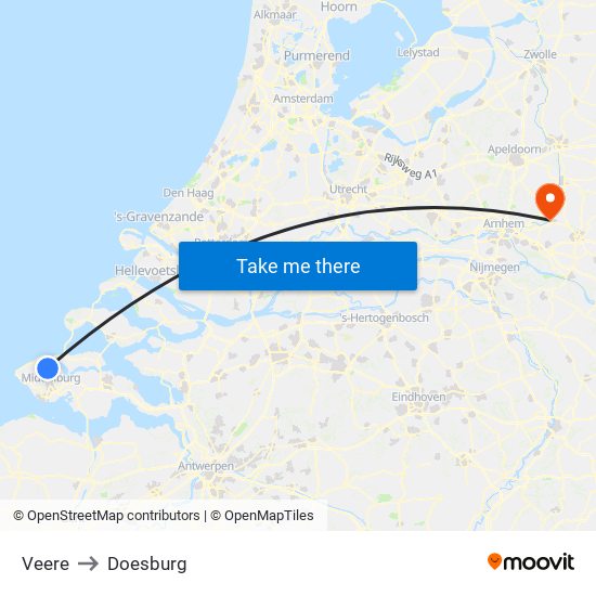 Veere to Doesburg map