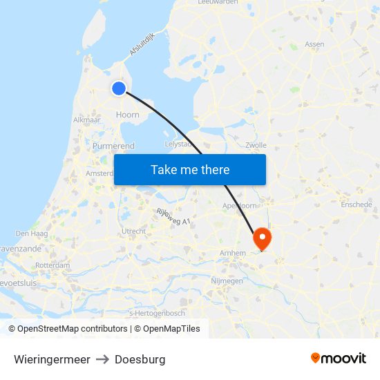 Wieringermeer to Doesburg map