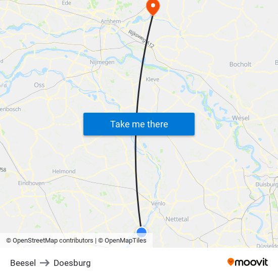 Beesel to Doesburg map