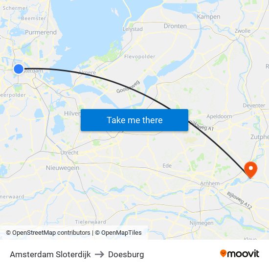 Amsterdam Sloterdijk to Doesburg map