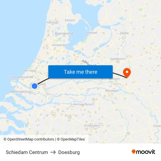 Schiedam Centrum to Doesburg map