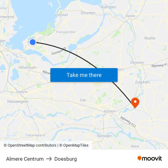 Almere Centrum to Doesburg map