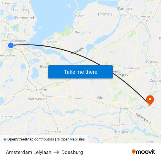 Amsterdam Lelylaan to Doesburg map