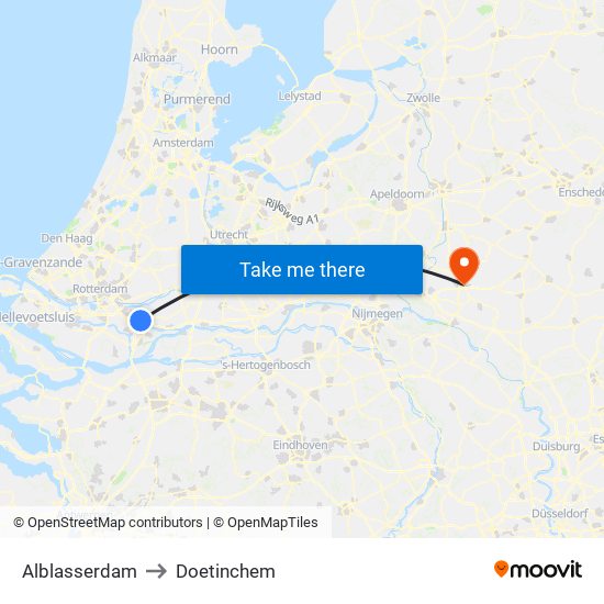 Alblasserdam to Doetinchem map