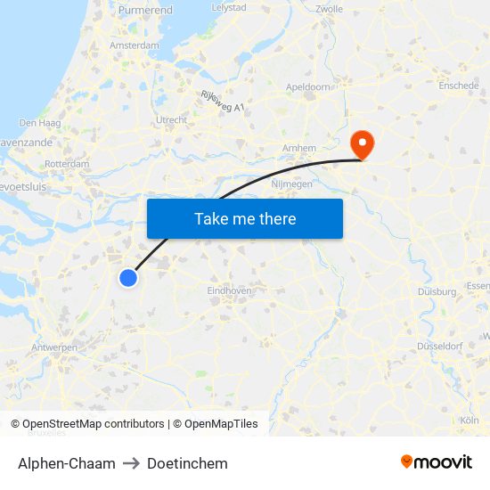 Alphen-Chaam to Doetinchem map