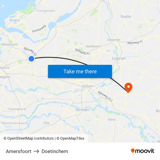 Amersfoort to Doetinchem map